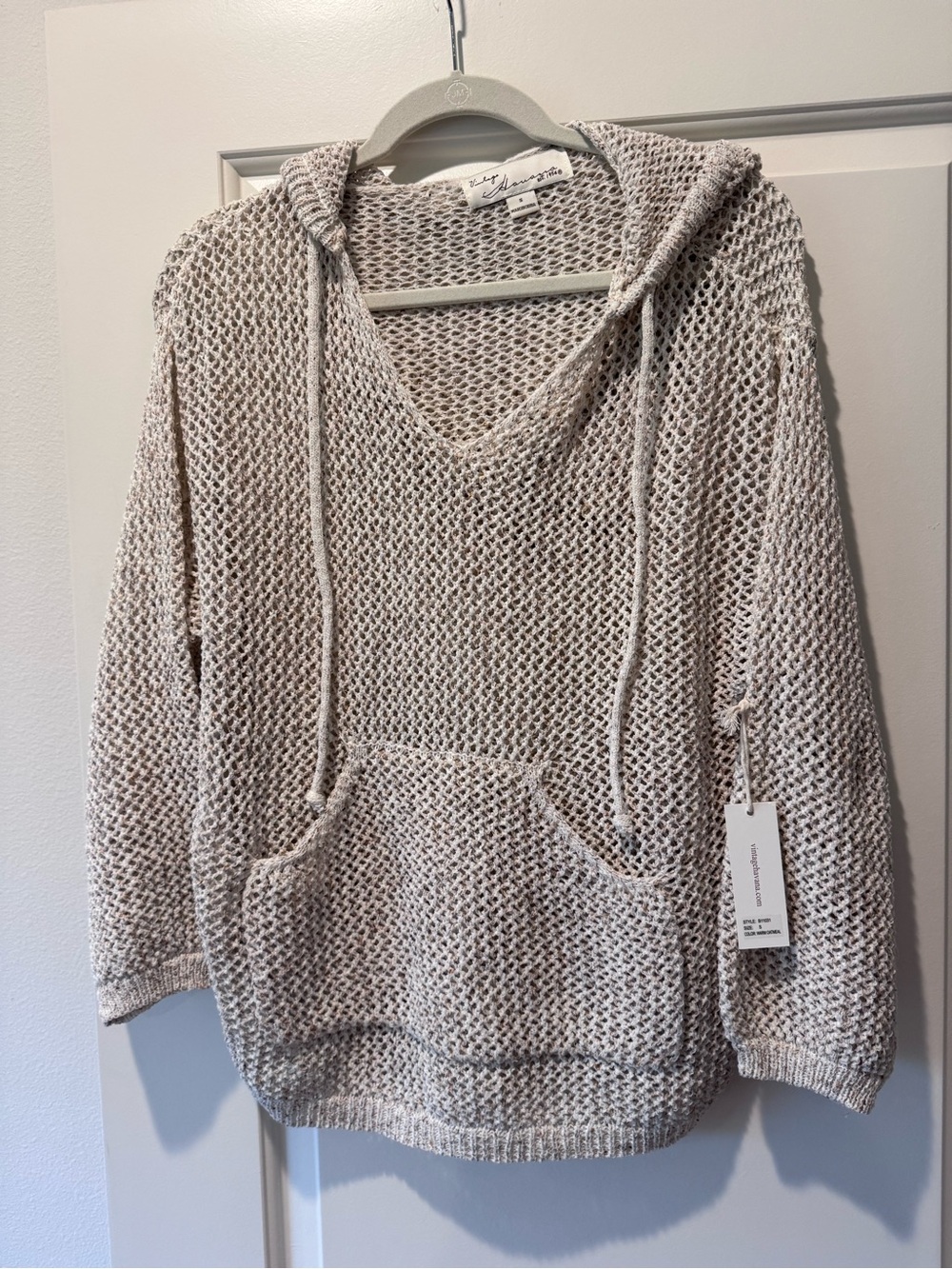 Light Beige Hooded Knit Sweater Pullover Coverup